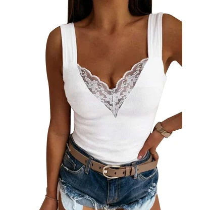 Chic V-Neck Lace Tank Top - Image 3