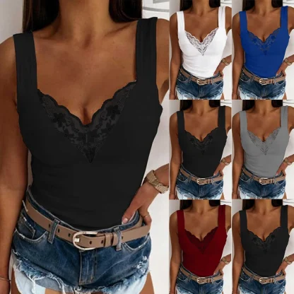 Chic V-Neck Lace Tank Top - Image 2