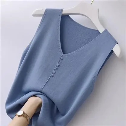 Relax Fit Knitted V-Neck Tank Top - Image 4