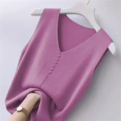 Relax Fit Knitted V-Neck Tank Top - Image 6