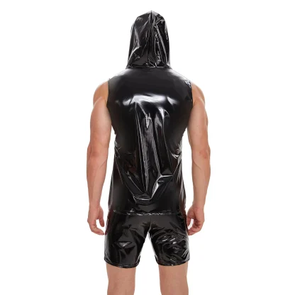 Zipper Wet Look Hooded Tank Top - Image 3