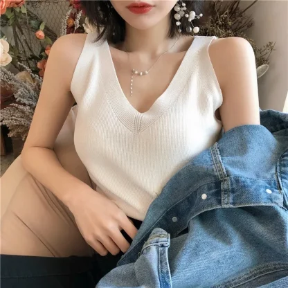 Casual Knit V-Neck Tank Top - Image 4