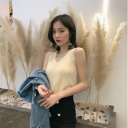 Casual Knit V-Neck Tank Top - Image 5