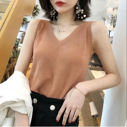 Casual Knit V-Neck Tank Top - Image 6