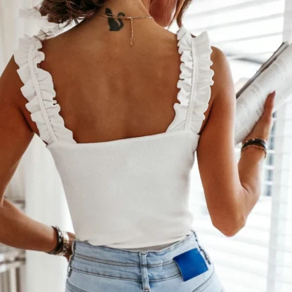 Ruffled Strap Ribbed Tank Top - Image 2