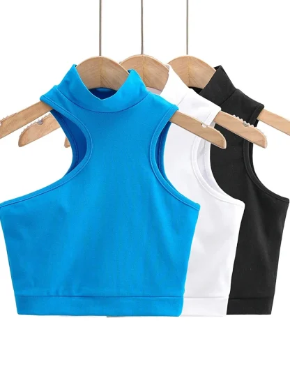 High Neck Crop Tank Top With Cut Out - Image 3