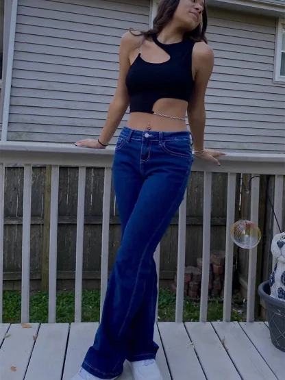 Chain Detail Rib Knit Crop Tank Top - Image 4