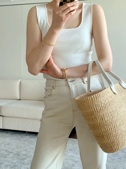 U-Neck Knit Slim Tank Top - Image 2