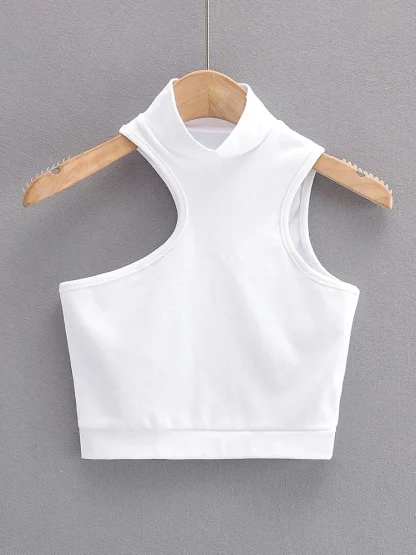 High Neck Crop Tank Top With Cut Out - Image 4