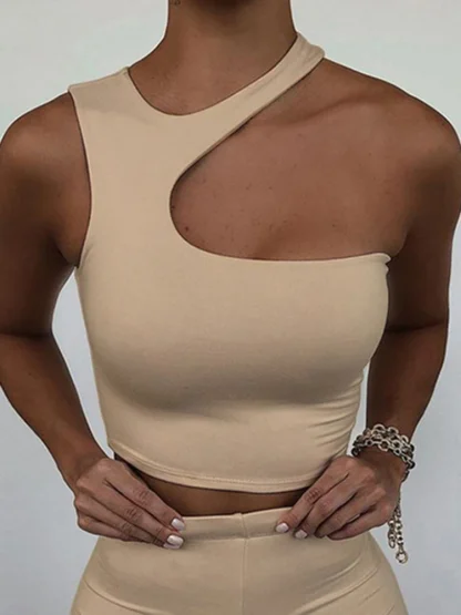 Irregular Shoulder Crop Tank Top