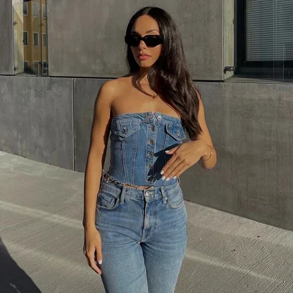 Casual Denim Pocket Tank Top - Image 6
