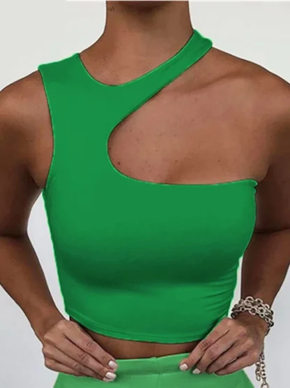 Irregular Shoulder Crop Tank Top - Image 2