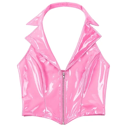 Glossy Front Zipper Tank Top