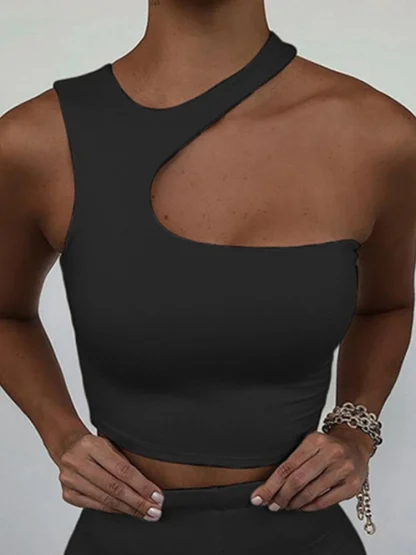 Irregular Shoulder Crop Tank Top - Image 4