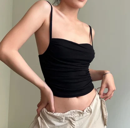 Spaghetti Straps Ruched Tank Top - Image 2