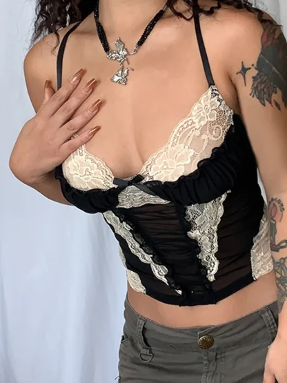 Lace Stitching Camis Tank Top - Image 2