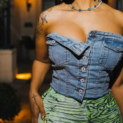 Casual Denim Pocket Tank Top