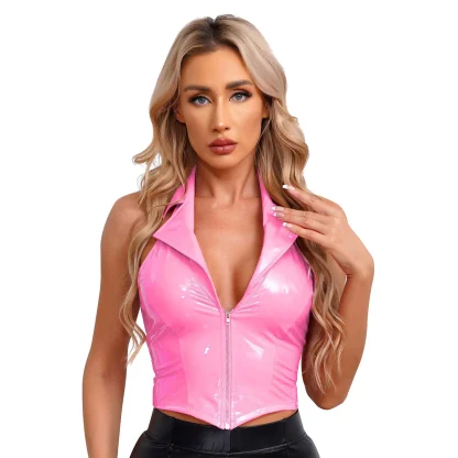 Glossy Front Zipper Tank Top - Image 2