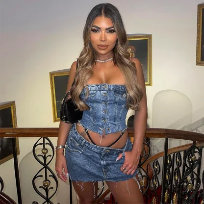 Casual Denim Pocket Tank Top - Image 2