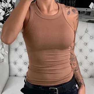 Sleek O-Neck Ribbed Tank Top