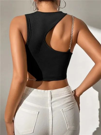Chain Cut-Out Crop Tank Top - Image 2