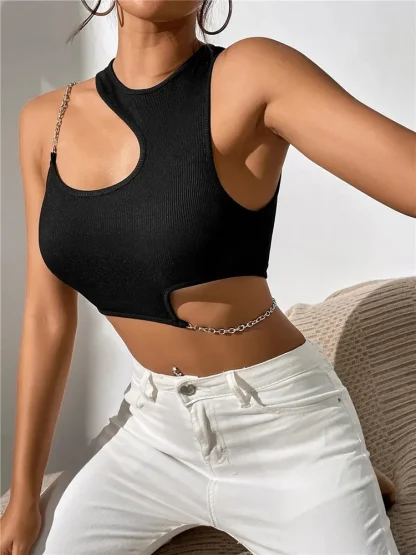 Chain Cut-Out Crop Tank Top - Image 3